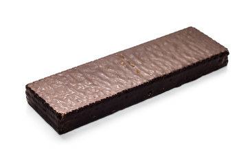 Chocolate wafer isolated on white background, sweet snack in dark cocoa glaze