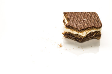 Chocolate wafer isolated on white background, sweet snack