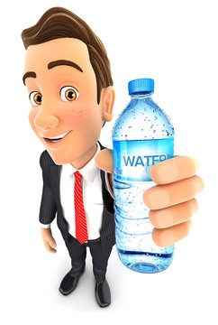 3d businessman holding water bottle