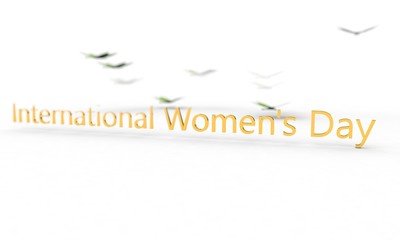 International Women's Day gold text, butterflies, 3d render