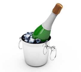 Bottle champagne in a bucket with ice isolated on white background High resolution 3d render
