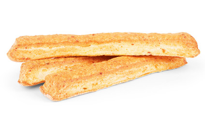 bread sticks with cheese on white baclkground