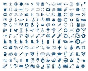 Big garage set. Vector car parts set outline details. Isolated