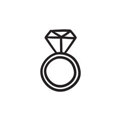 Engagement ring with diamond sketch icon.