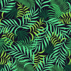 Tropical background with palm leaves. Seamless floral pattern