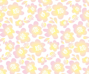 tender color floral vector illustration in retro 60s style. abstract hand drawn flowers seamless pattern for fabric, wrapping paper, baby projects.