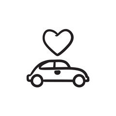 Wedding car with heart sketch icon.