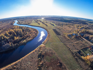 Fototapeta na wymiar Aerial view of the river Mologa near the village Kuznetsy.