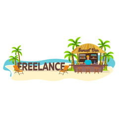 Freelance. Travel. Palm, drink, summer, lounge chair, tropical.