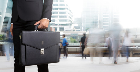 Businessman holding a briefcase - obrazy, fototapety, plakaty