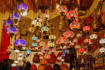 Granada. Souvenir shop with multi-colored lights.
