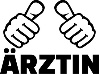 Female doctor german job title with thumbs