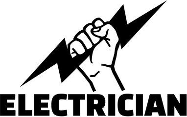 Electrician word with hand with bolt