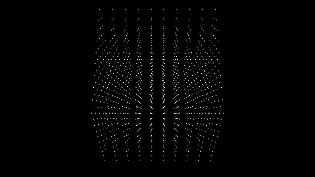 Cube box of spinning points. Seamless animation