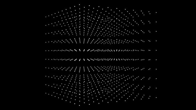 Cube box of spinning points. Seamless animation