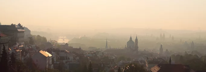 Poster Golden sunrise over Prague. Panorama © Rey Kamensky