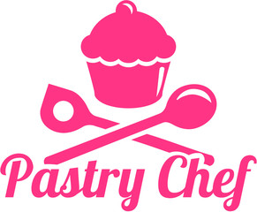 Pastry chef with cupcake and tools