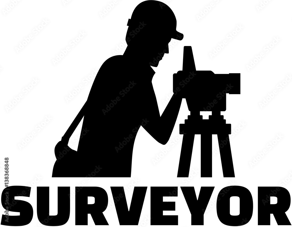 Poster surveyor sihouette with theodolite and job title