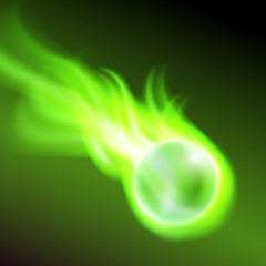 Flying burning ball on green fire