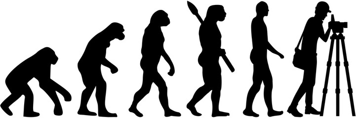 Surveyor with theodolite evolution