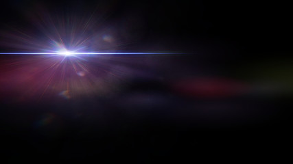 bright star in black sky - with lens flare in shades of purple, pink and blue