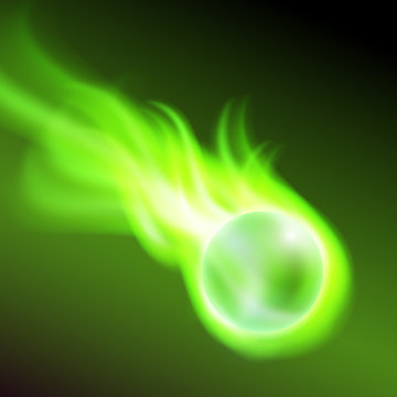 Flying Burning Ball On Green Fire