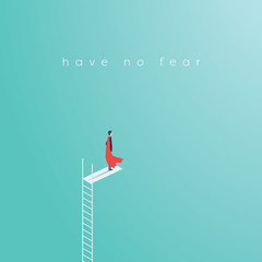 Business superhero businessman standing on high ladder jump. Symbol of business courage, bravery, fearless, power. © jozefmicic