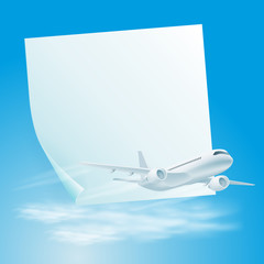 Illustration of airplane in the sky with sticker for your text