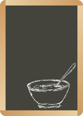 Menu of restaurant with bowl