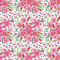 pattern fiori rosa e boccioli su sfondo bianco