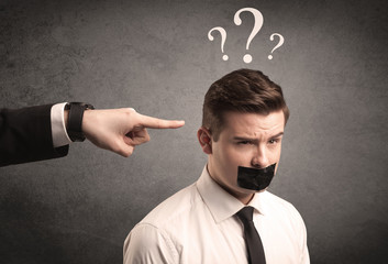 Business hand pointing at employee