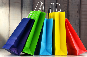 Composition with colorful paper shopping bags