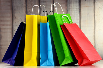 Composition with colorful paper shopping bags