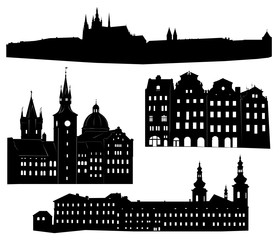 Fototapeta premium Silhouettes of famous buildings and landmarks of Prague.Silhouette of Prague