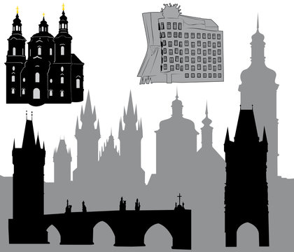 Silhouettes of famous buildings and landmarks of Prague.

Silhouette of Prague