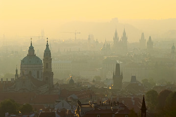 Golden sunrise over Prague