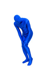 Mysterious blue man in morphsuit