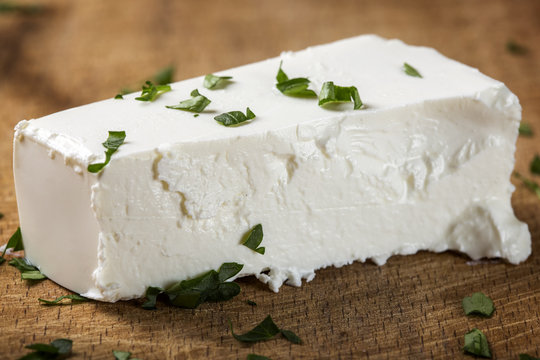 Close up of one piece of fresh feta cheese