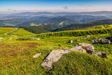 Naklejka premium meadow with boulders in Carpathian mountains in summer