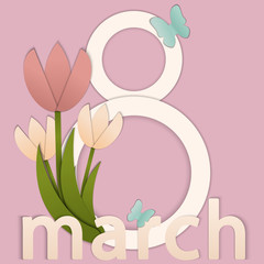 Greeting card for the Eighth March. International Women's Day. Vector illustration of a with flowers