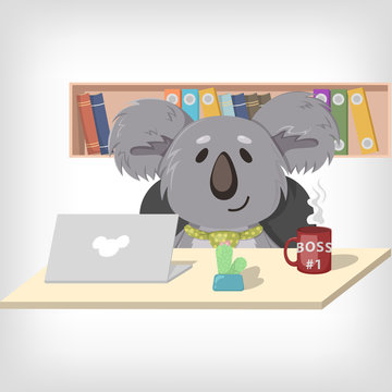 Koala boss in office. Koala manager.
