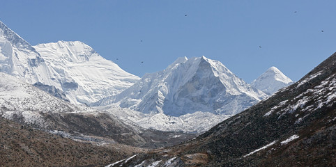 Panoramic viev on Island peak (6189 m) in district Mt. Everest - Nepal, Himalayas