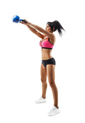 Fitness woman do kettlebell swing and kettlebell snatch