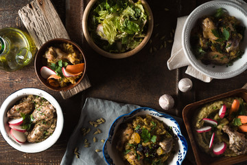Festive table with Salad and pilaf