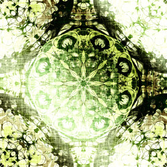 Fototapeta na wymiar Green oriental pattern with traditional elements. Festive Saint Patrick's day background, metallic foil. Royal damask texture for textile, wallpapers, advertisement, page fill, book covers etc. 