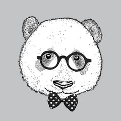 Cute Panda with glasses and tie. Vector illustration.