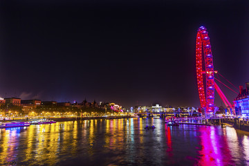 Big Eye Ferris Wheel Thames River Night Westminster Bridge London England