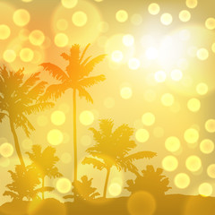 Fototapeta na wymiar Sea sunset with island and palm trees