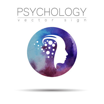 Modern head sign of Psychology. Profile Human. Watercolor style. Symbol in vector. Design concept. Violet color blot. Icon for web, print