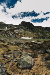Fototapeta na wymiar Rocky terrain in Swiss Alps. Summer landscape